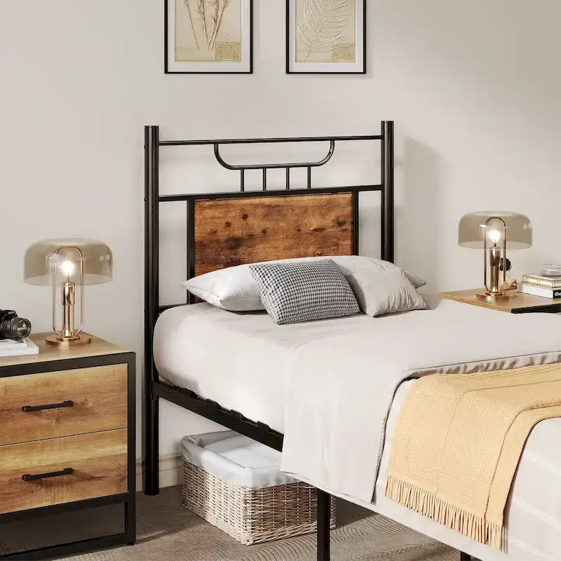 Moasis Wood and Metal Platform Bed Frame with Headboard Twin/Full/Queen Size