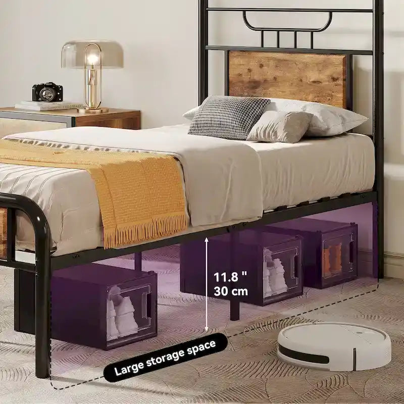 Moasis Wood and Metal Platform Bed Frame with Headboard Twin/Full/Queen Size