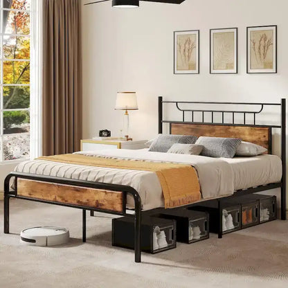 Moasis Wood and Metal Platform Bed Frame with Headboard Twin/Full/Queen Size