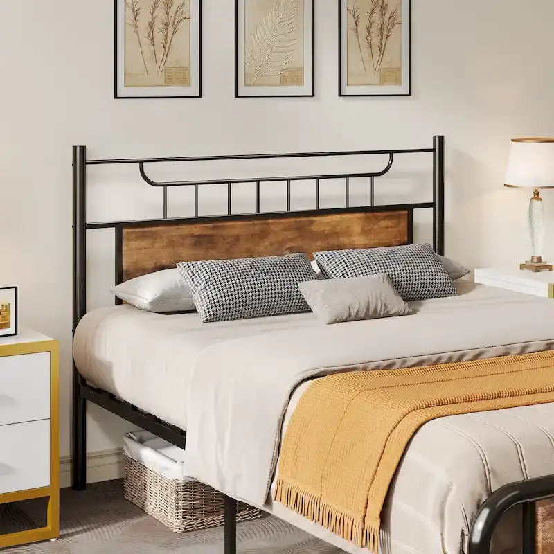 Moasis Wood and Metal Platform Bed Frame with Headboard Twin/Full/Queen Size