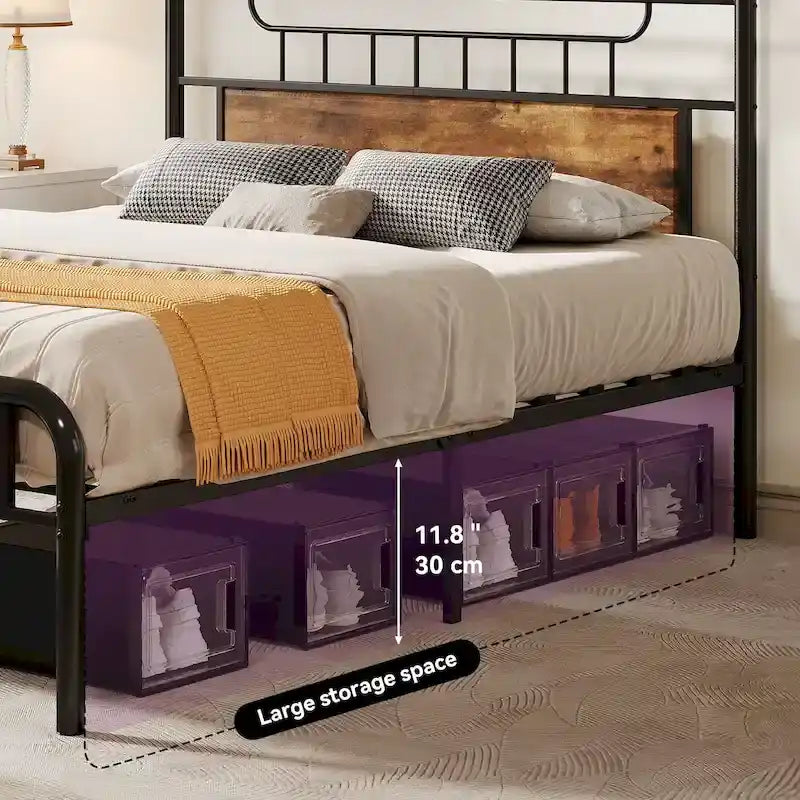 Moasis Wood and Metal Platform Bed Frame with Headboard Twin/Full/Queen Size
