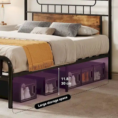 Moasis Wood and Metal Platform Bed Frame with Headboard Twin/Full/Queen Size