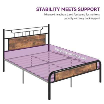 Moasis Wood and Metal Platform Bed Frame with Headboard Twin/Full/Queen Size