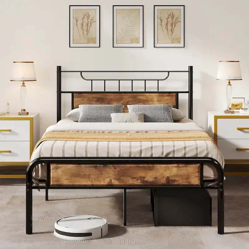 Moasis Wood and Metal Platform Bed Frame with Headboard Twin/Full/Queen Size