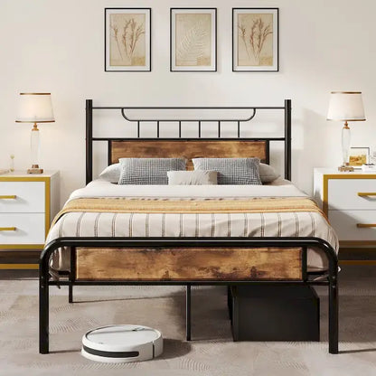 Moasis Wood and Metal Platform Bed Frame with Headboard Twin/Full/Queen Size