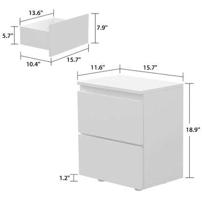 Nightstand Bedside Table Wood 2-Drawer End Table White/Brown