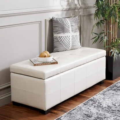 SAFAVIEH Harper Tufted Brown Bicast-Leather Large Storage Bench - 46.9 x 18.3 x 16.7 - 47Wx18Dx17H