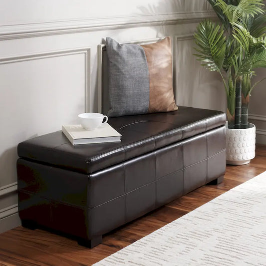 SAFAVIEH Harper Tufted Brown Bicast-Leather Large Storage Bench - 46.9 x 18.3 x 16.7 - 47Wx18Dx17H