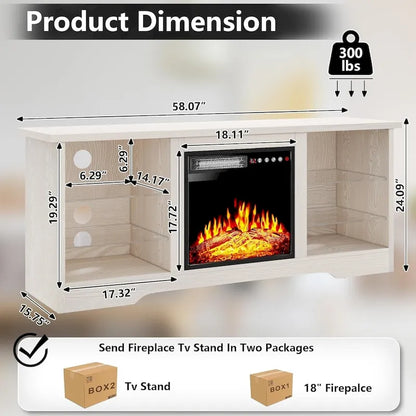 Bossin 58 Fireplace TV Stand with 18 Electric Fireplace,Modern Entertainment Center for 65 TVs,TV Console
