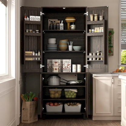 Space-Saving Storage Solution Pantry Cabinet w/Dark Wood Grain Kitchen - 31.5Wx23.6Dx78.7H