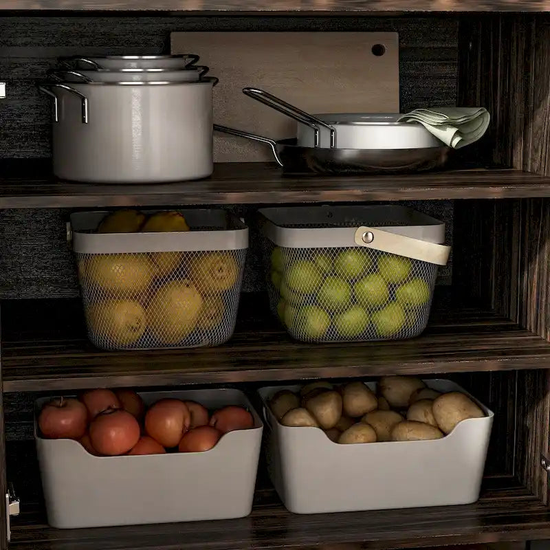 Space-Saving Storage Solution Pantry Cabinet w/Dark Wood Grain Kitchen - 31.5Wx23.6Dx78.7H