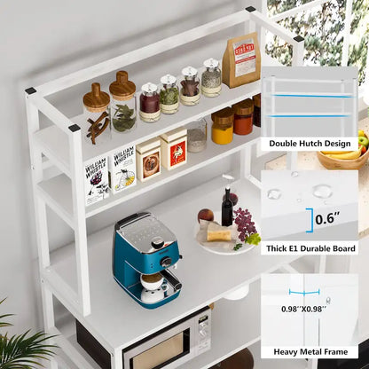 Brown/ Black Kitchen Bakers Rack Industrial Microwave Oven Stand,White 5-Tier Utility Storage Shelf,Kitchen Stand with Hutch