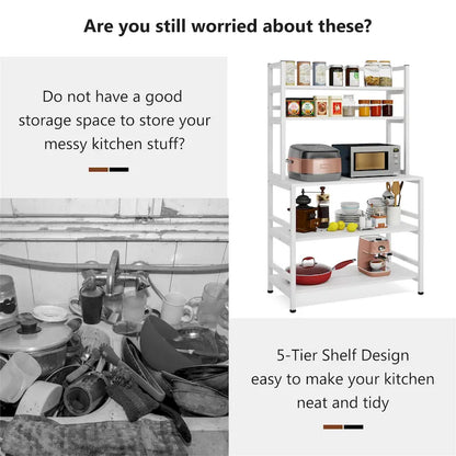 Brown/ Black Kitchen Bakers Rack Industrial Microwave Oven Stand,White 5-Tier Utility Storage Shelf,Kitchen Stand with Hutch