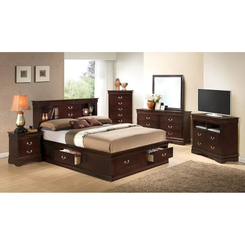 Louis Philippe King Storage Platform Bed