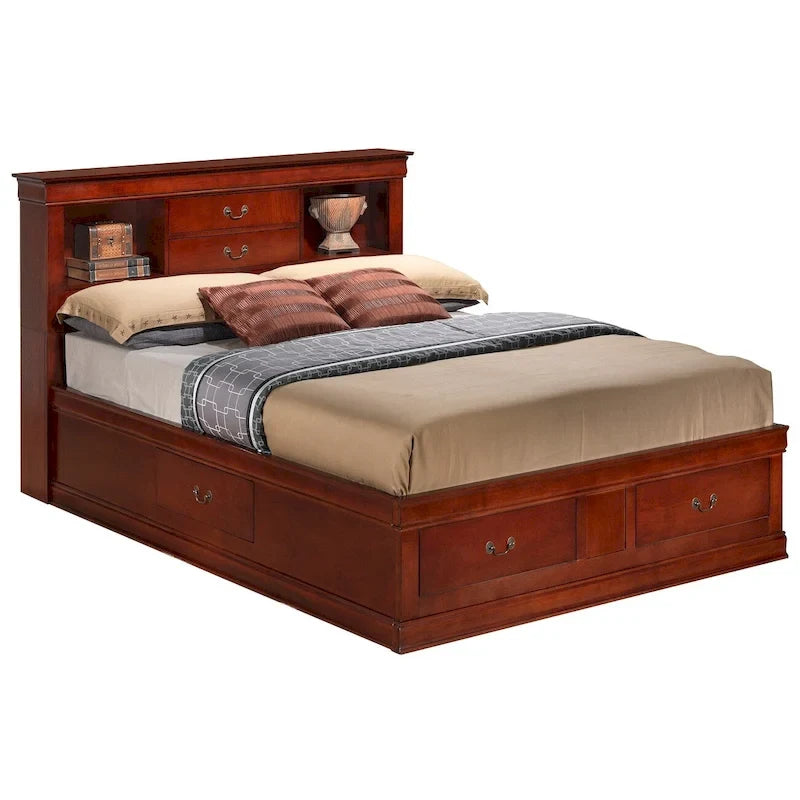 Louis Philippe King Storage Platform Bed