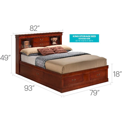Louis Philippe King Storage Platform Bed