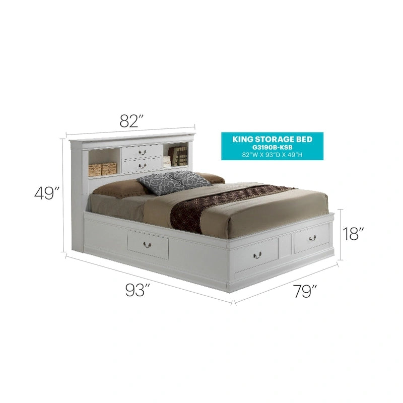 Louis Philippe King Storage Platform Bed