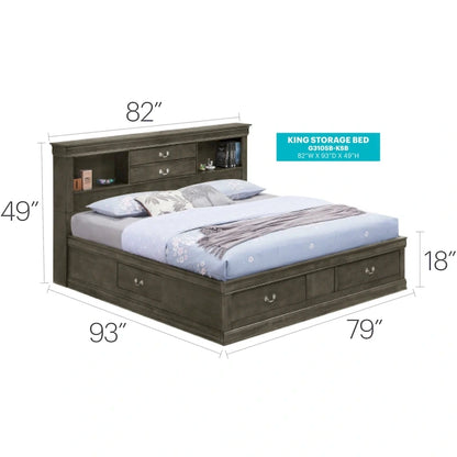 Louis Philippe King Storage Platform Bed