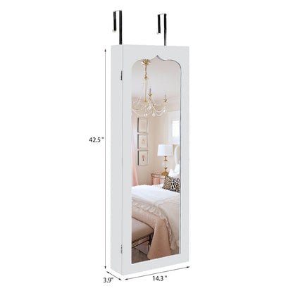 6-Drawers Wooden Wall Hanging White Jewelry Armoire Cabinet - N/A