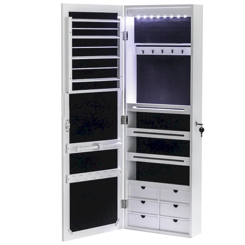 6-Drawers Wooden Wall Hanging White Jewelry Armoire Cabinet - N/A