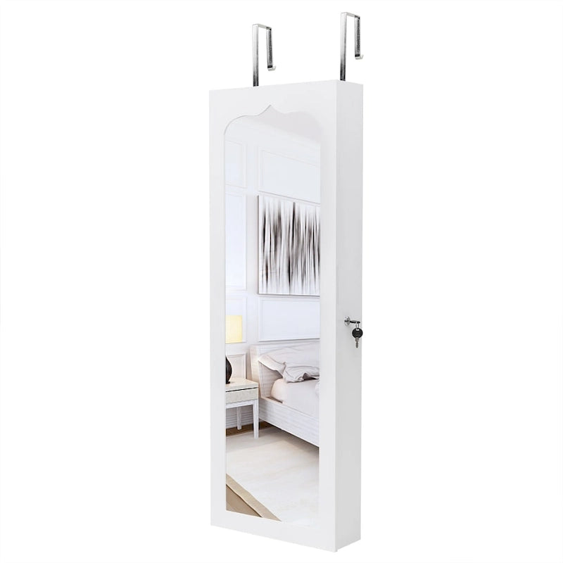 6-Drawers Wooden Wall Hanging White Jewelry Armoire Cabinet - N/A