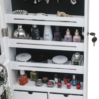 6-Drawers Wooden Wall Hanging White Jewelry Armoire Cabinet - N/A