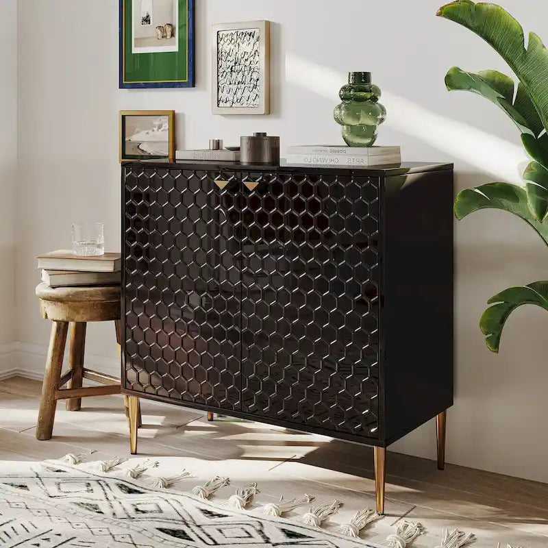 Hexagonal Pattern 2-door Storage Cabinet Buffet Cabinet Sideboard