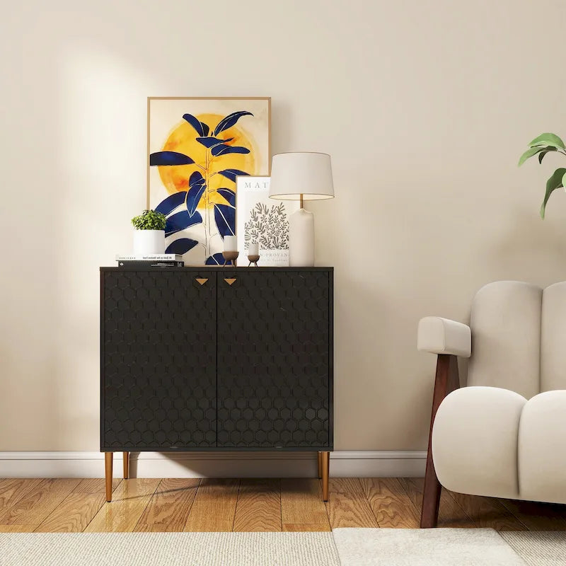Hexagonal Pattern 2-door Storage Cabinet Buffet Cabinet Sideboard