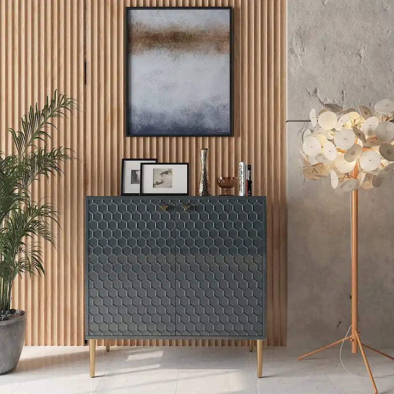 Hexagonal Pattern 2-door Storage Cabinet Buffet Cabinet Sideboard