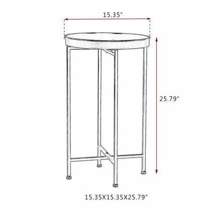 Adeco Round End Table Gold Metal Side Nightstand Accent Coffee Tables - 15(D)x 15(W)x 25.7(H)