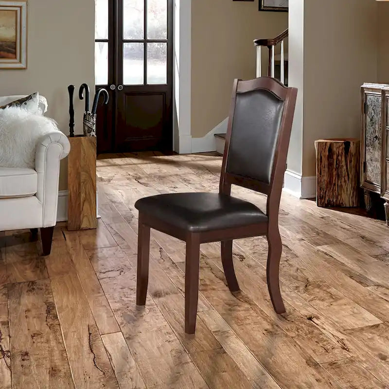 Contemporary Rubber Wood Dining Chair, Set Of 2, Brown And Black