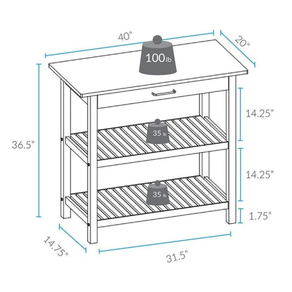 2-shelf Natural Solid Wood Top Kitchen Island - N/A