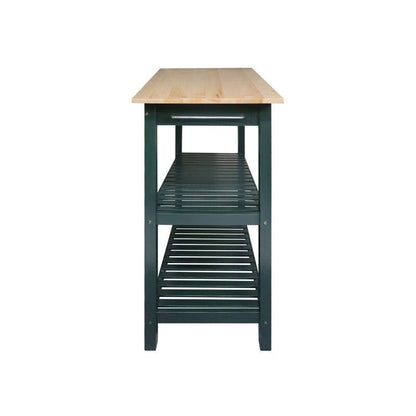 2-shelf Natural Solid Wood Top Kitchen Island - N/A