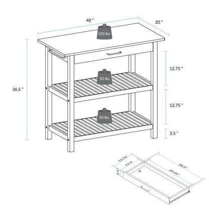 2-shelf Natural Solid Wood Top Kitchen Island - N/A