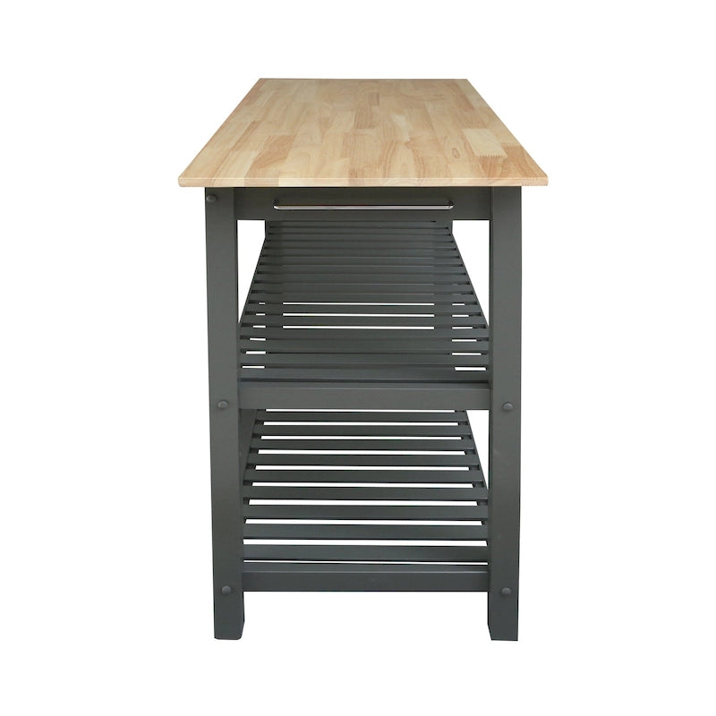 2-shelf Natural Solid Wood Top Kitchen Island - N/A