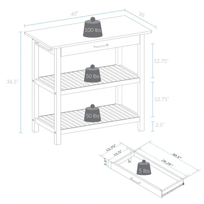 2-shelf Natural Solid Wood Top Kitchen Island - N/A