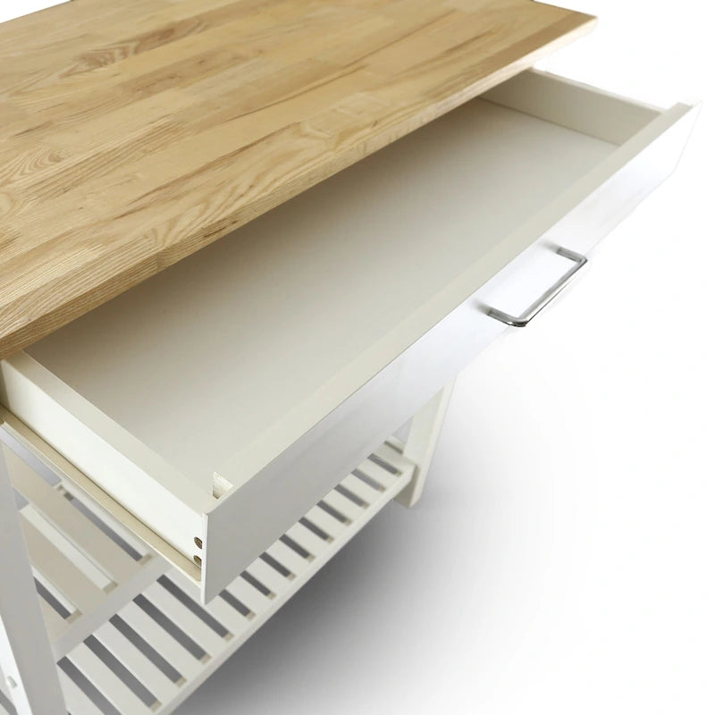 2-shelf Natural Solid Wood Top Kitchen Island - N/A