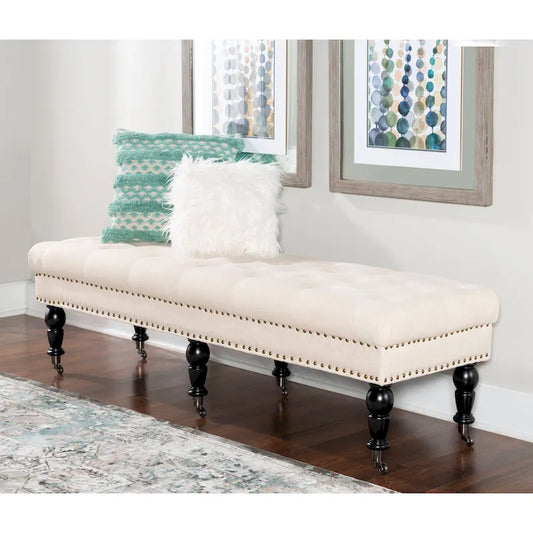 Linon Mendocino Natural Linen Tufted Entryway Bench