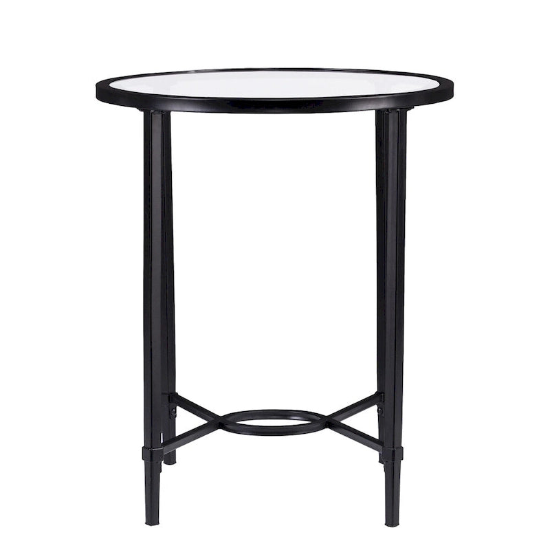 SEI Furniture Quaker Metal Scrollwork Oval Side Table with Beveled Tempered Glass
