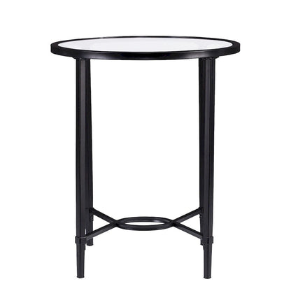 SEI Furniture Quaker Metal Scrollwork Oval Side Table with Beveled Tempered Glass