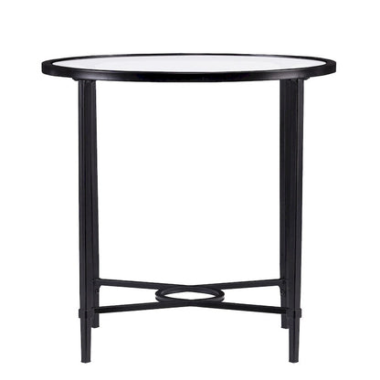 SEI Furniture Quaker Metal Scrollwork Oval Side Table with Beveled Tempered Glass