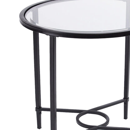 SEI Furniture Quaker Metal Scrollwork Oval Side Table with Beveled Tempered Glass