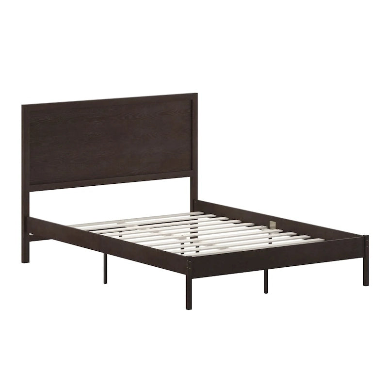 Solid Wood Platform Bed with Headboard and Wooden Slats