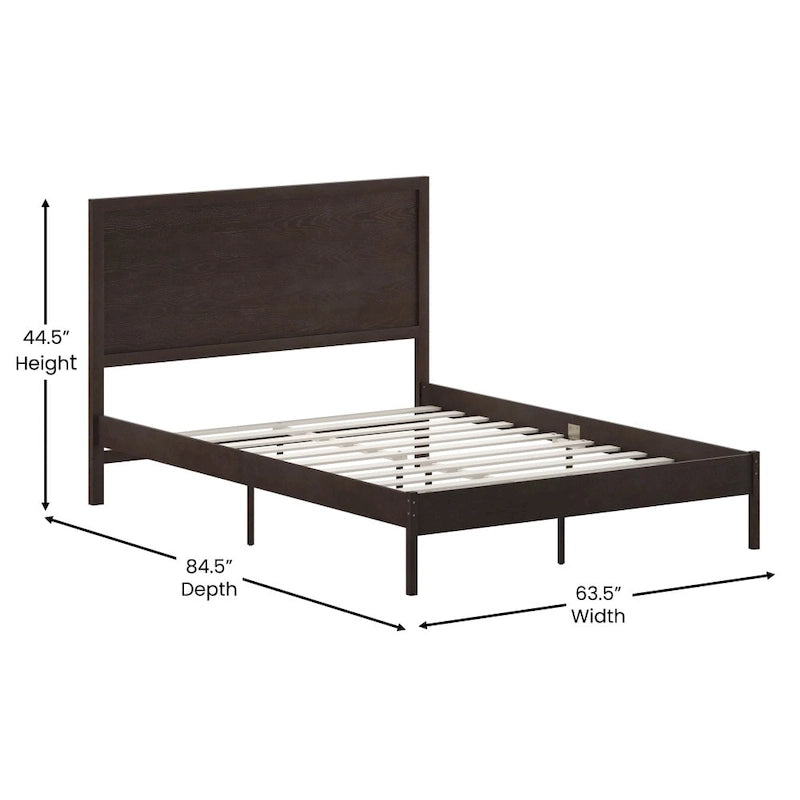 Solid Wood Platform Bed with Headboard and Wooden Slats