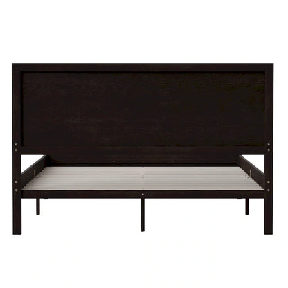 Solid Wood Platform Bed with Headboard and Wooden Slats