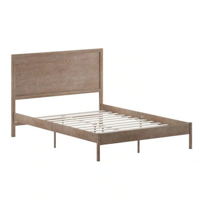 Solid Wood Platform Bed with Headboard and Wooden Slats