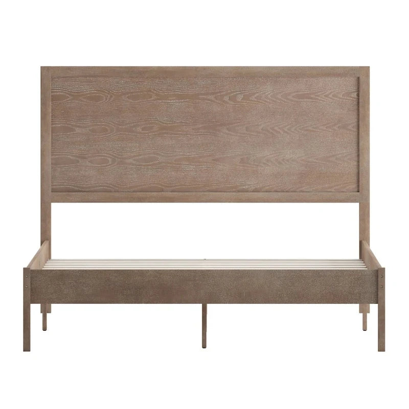 Solid Wood Platform Bed with Headboard and Wooden Slats