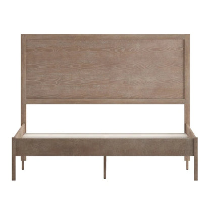 Solid Wood Platform Bed with Headboard and Wooden Slats