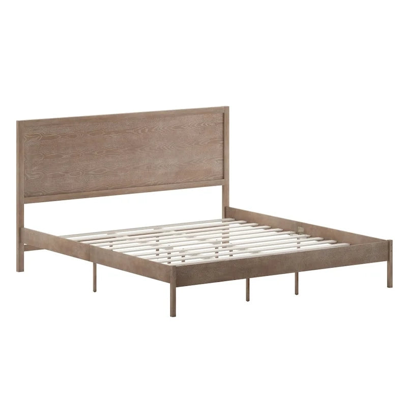 Solid Wood Platform Bed with Headboard and Wooden Slats
