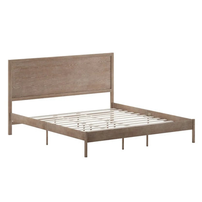 Solid Wood Platform Bed with Headboard and Wooden Slats